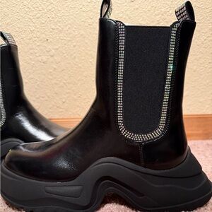 Cape Robbin Black Sita Lug slip on combat boots with rhinestones size 7 NEW